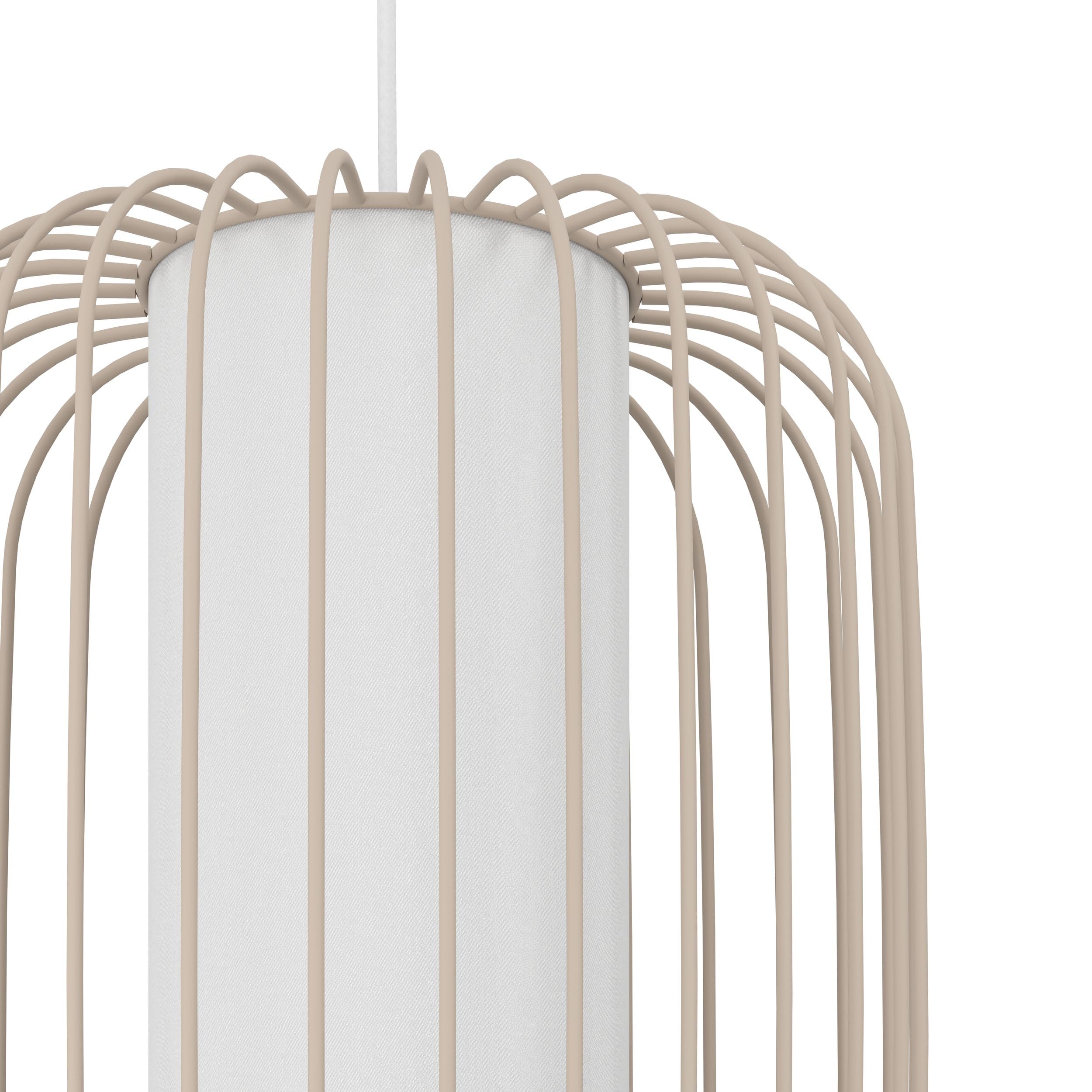 Eglo Terrarosa - Lampadario a 1 luce per il tavolo da pranzo, lampadario per sala da pranzo in metallo color sabbia e tessuto bianco, lampadario con attacco E27, diametro 24 cm
