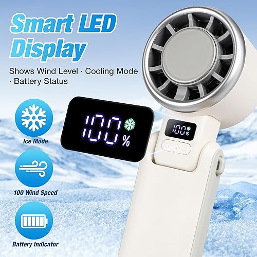 Vista 7 de Ventilador de mano turbo portátil con refrigeración por hielo batería de 4000 mAh, viento de 5 velocidades, motor sin escobillas, carga rápida