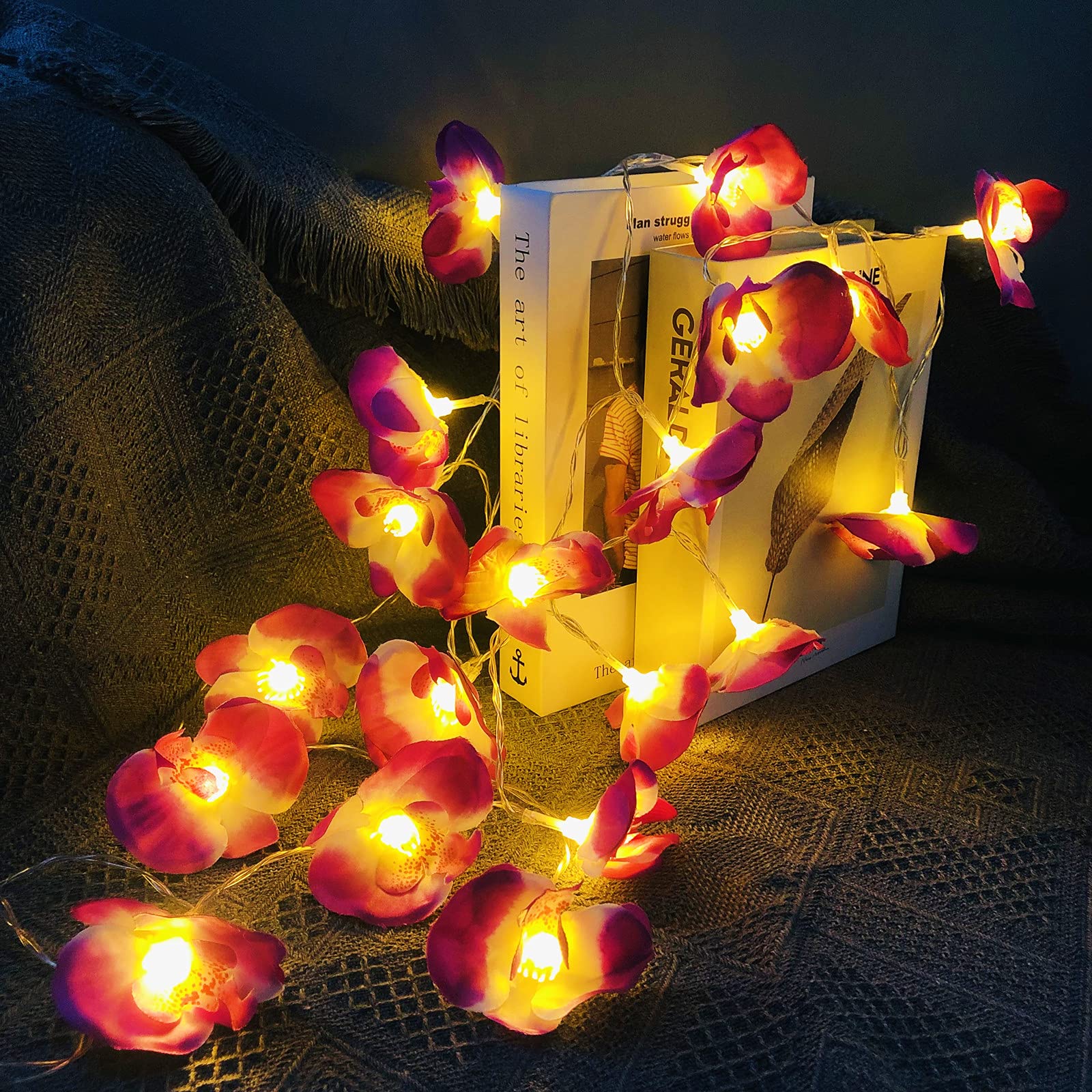 Riaxuebiy Artificial Phalaenopsis String Lights, 20Led Fairy Lights Battery Operated Flower Garland Lights for Bedroom Home Wedding Beach Party Hair Decor (Purple Phalaenopsis, 9.8ft/20LED-Battery) — image 1