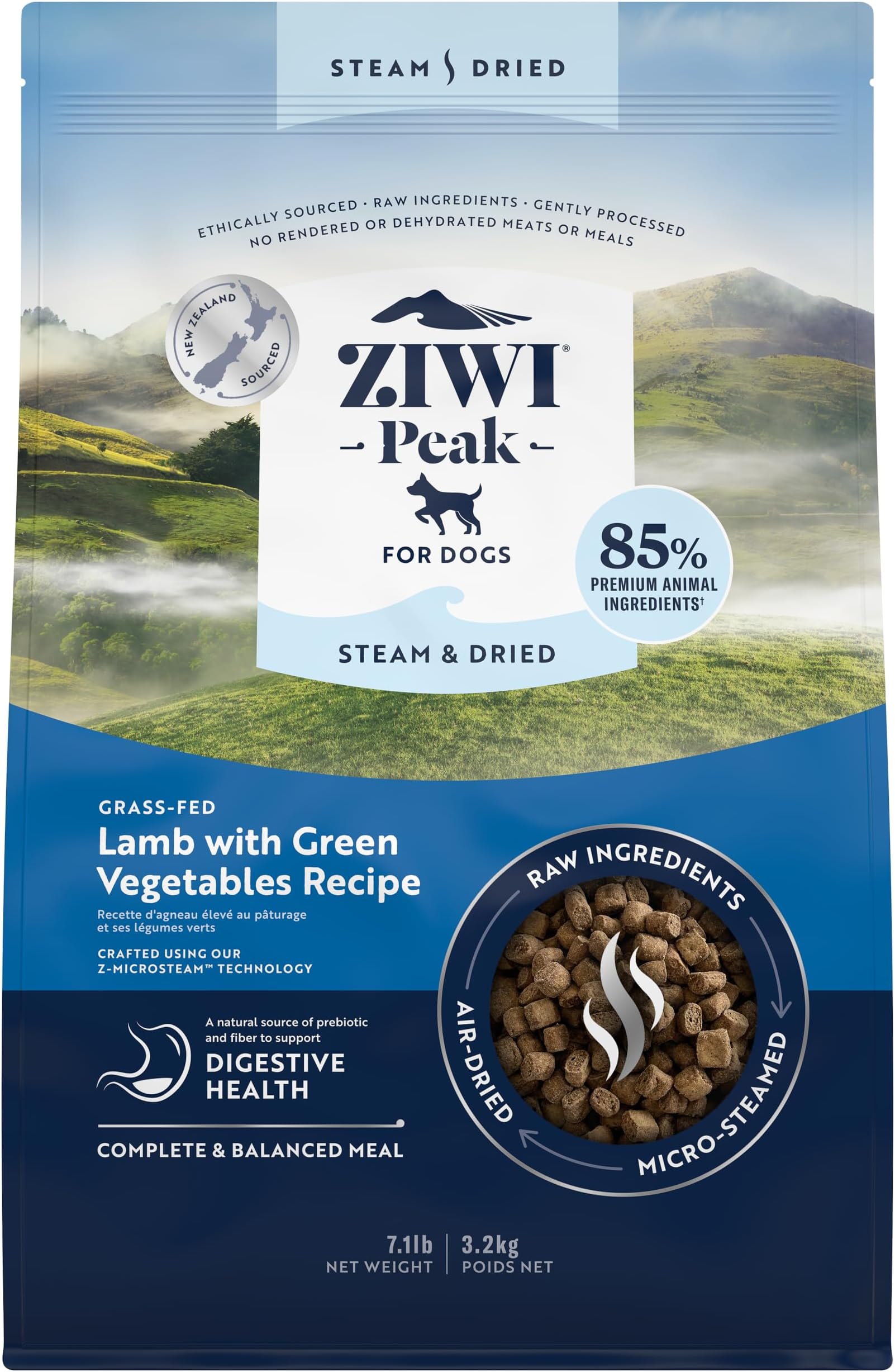Peak Steam & Dried Grass-Fed Lamb with Green Vegetables Recipe Dry Dog Food 3.2KG