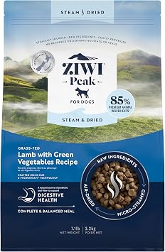 ZIWI Peak Steam & Dried Dog Food - Grass-fed Lamb w/Vegetables - High Protein, Low Carb, All Breeds & Lifestages, for Digestive Health 113.6oz