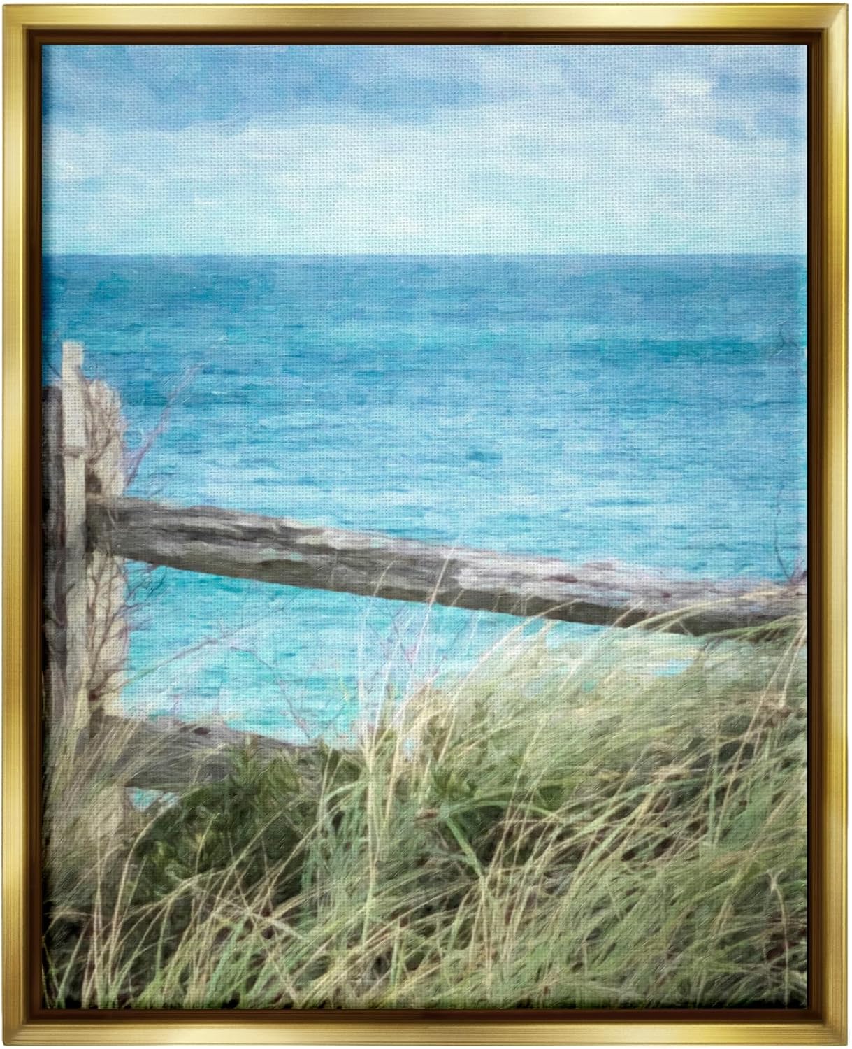 Stupell Industries Waterfront Beach Fence Gold Framed Floater Canvas Wall Art Design by Graffi*Tee Studios