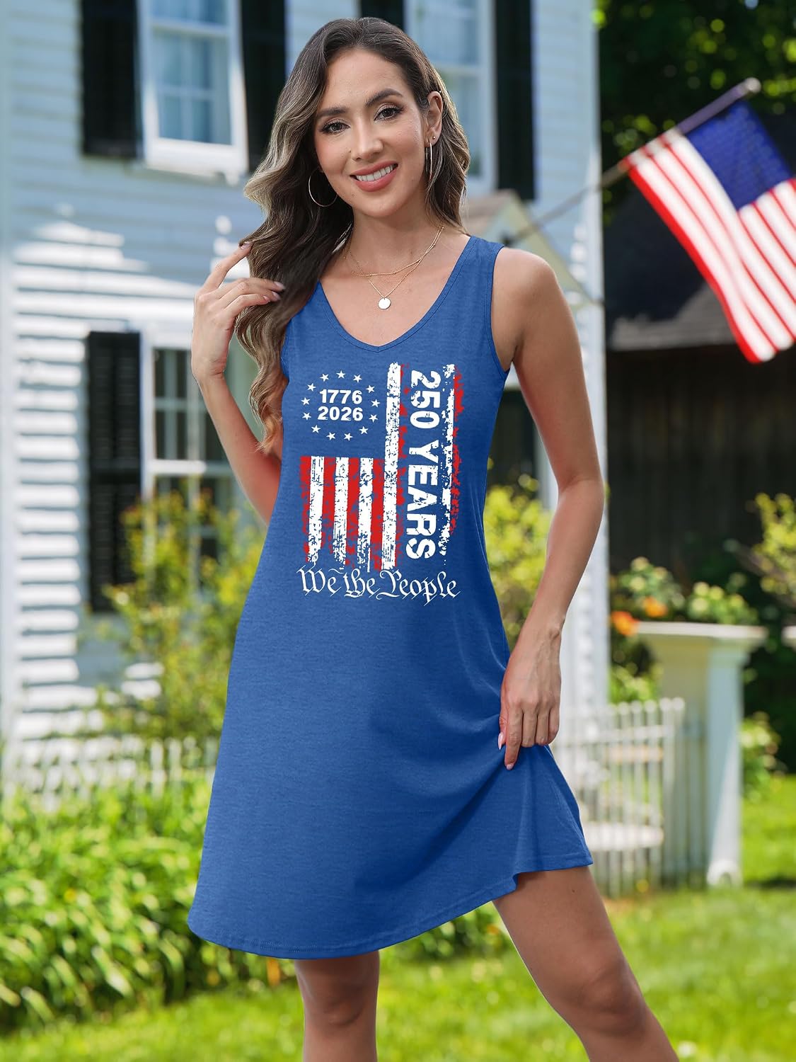 NEWWEN American Flag Dress Women 4th of July Sleeveless Tank Dress 250 Anniversary USA Patriotic Summer Sundress