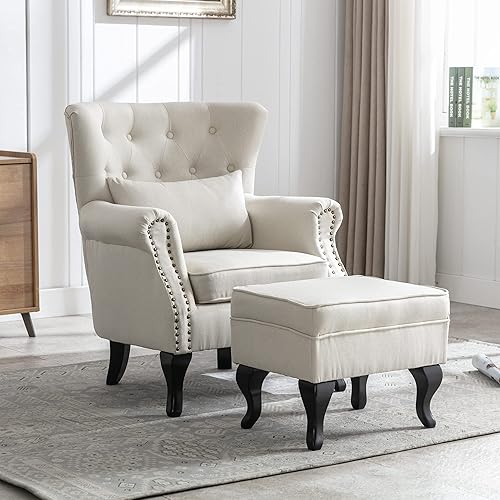 Miniatura 4 de chairus Mid-Century - Silla decorativa moderna de lana, cómoda silla individual de lana, sillón con respaldo alado con almohada para club, sala de