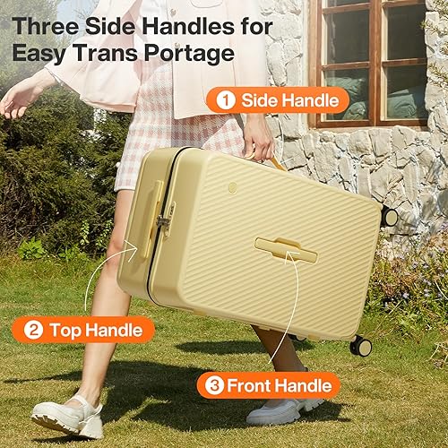 Miniatura 8 de mixi Maleta de equipaje a cuadros grande con ruedas giratorias Asa ancha PC Hard Shell, Amarillo alondra, 26 pulg.