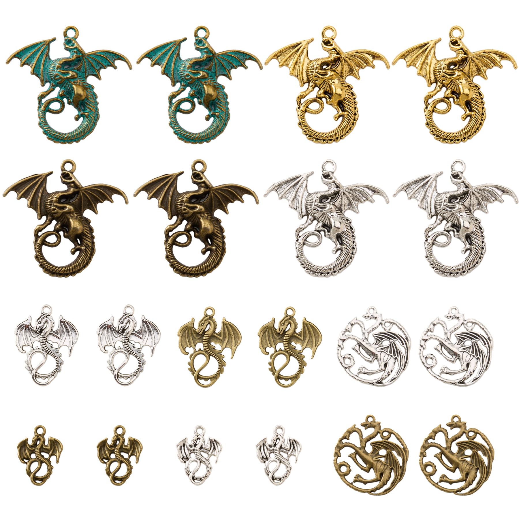 Wasise Dragon Charm - 20PCS Dragon Charms for Jewelry Making, Fourth Wing Merch, Fourth Wing Gifts, DIY Gothic Charms for Crafting Dragons Bracelets, Necklaces Earrings Keychains Crafts Supplies