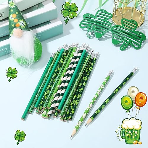 Miniatura 2 de Spakon 50 lápices para el día de San Patricio con borrador, diseño de trébol verde, lápices de recompensa para el día 100 de fiesta, suministros de