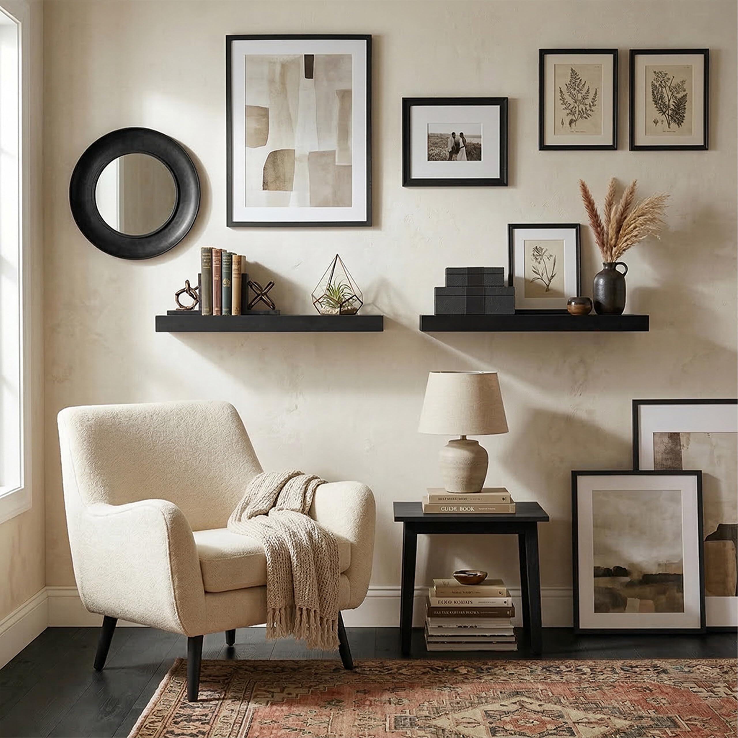 Relaxdays Estantería de Pared Set de 3, Efecto Madera, Metal, 4 x 50 x 23 cm, Negro