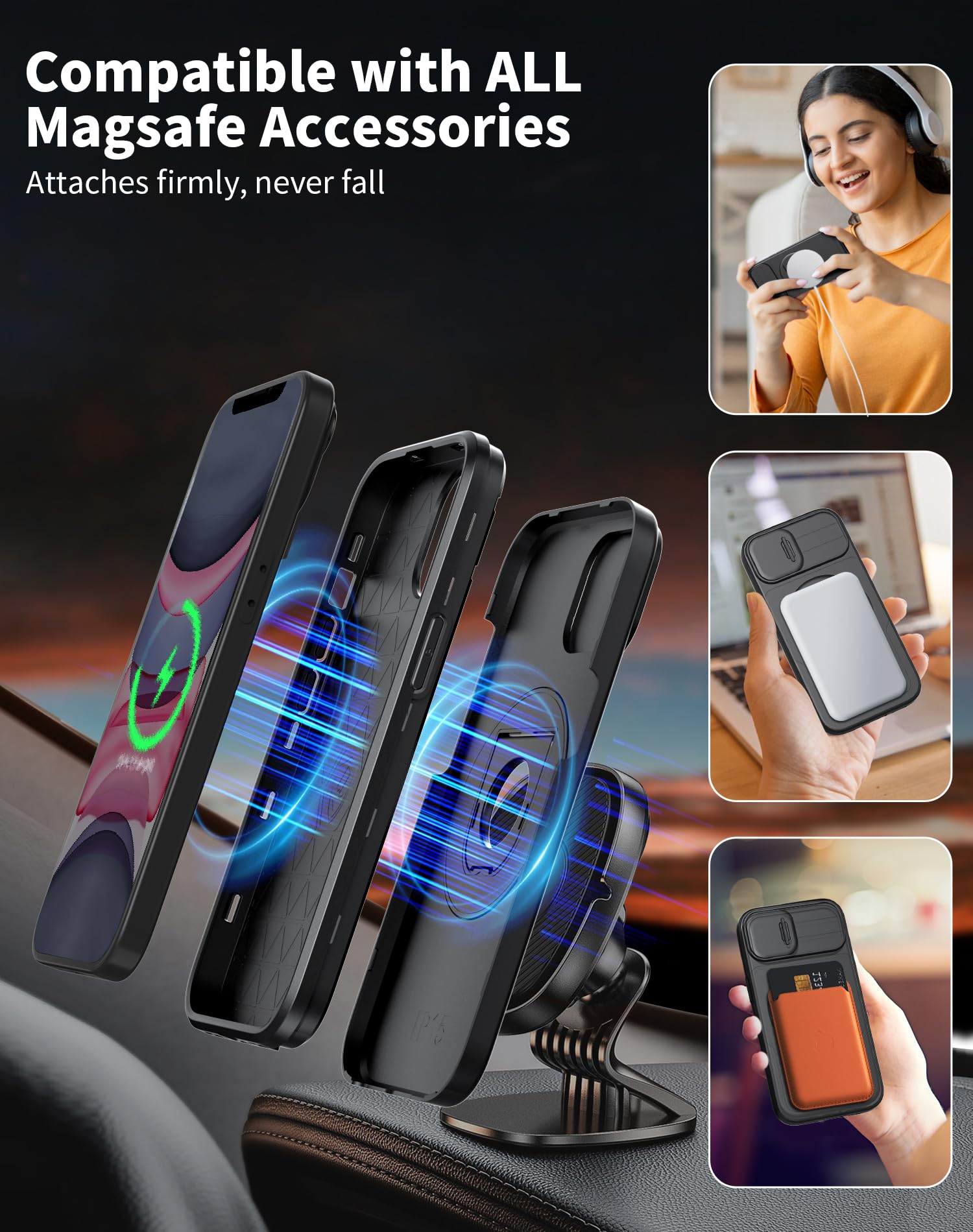 FRLMOOES for iPhone 14 Plus Case/for iPhone 15 Plus Case Magnetic Compatible with MagSafe Wireless Charging,with 2 Screen Protectors,with Kickstand+Camera Cover Shockproof Heavy Duty Protection Black - Image 2