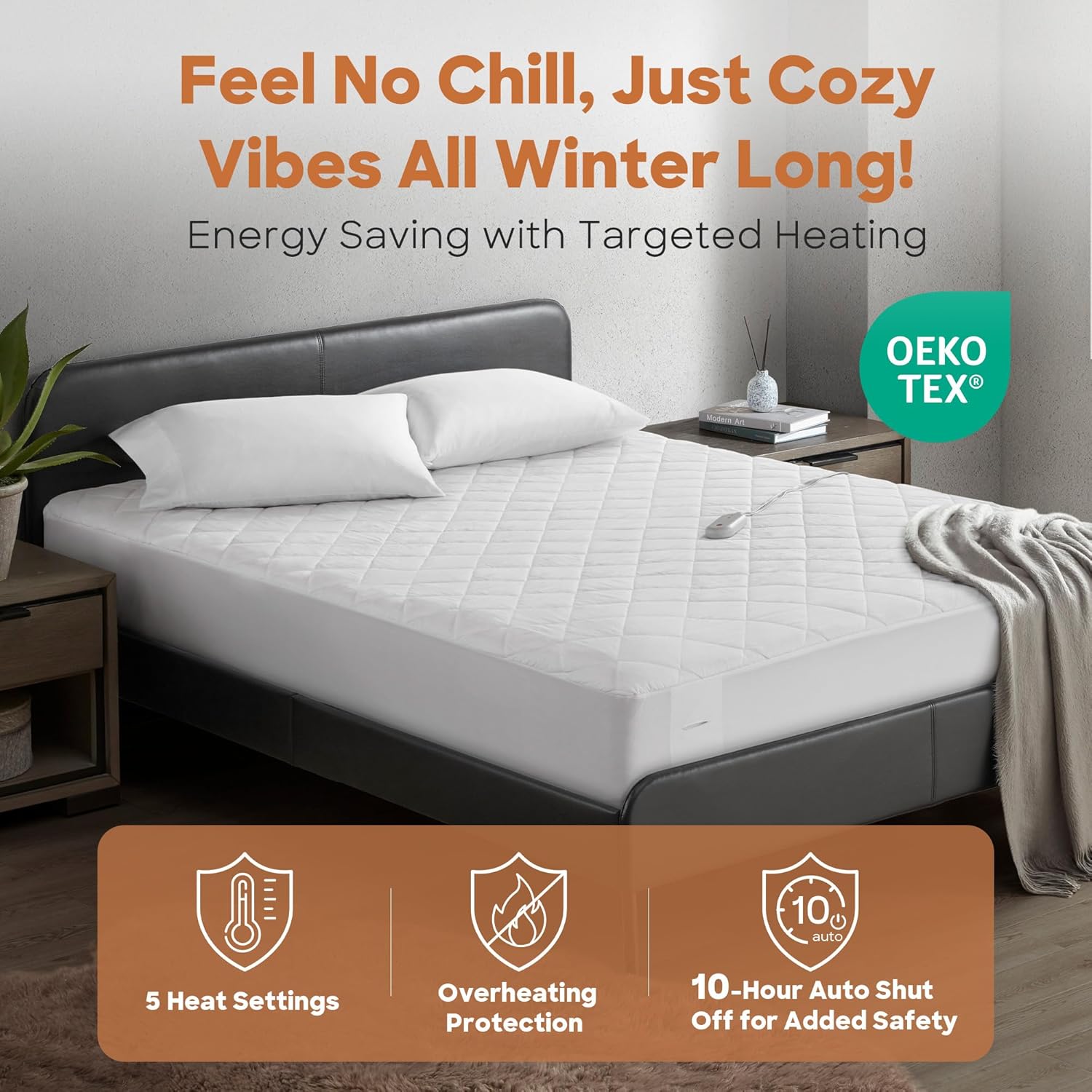 Sharper Image Heated Mattress Pad Twin XL Size Electric Mattress Pad 10 Lv. Heating, 5 hr Auto Shut Off, Heated Topper Bed Warmer, Deep Pocket Fits 18" Mattress, ETL-Cert, Machine Washable, Twin XL