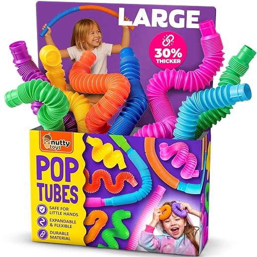 nutty toys 8 pk Pop Tubes Sensory Toys (Large) Fine Motor Skills & Learning Toddler Toy for Kids Top ADHD & Autism Fidget 2022 Best Preschool Gifts Idea, Unique Boy & Girl Christmas Stocking Stuffers