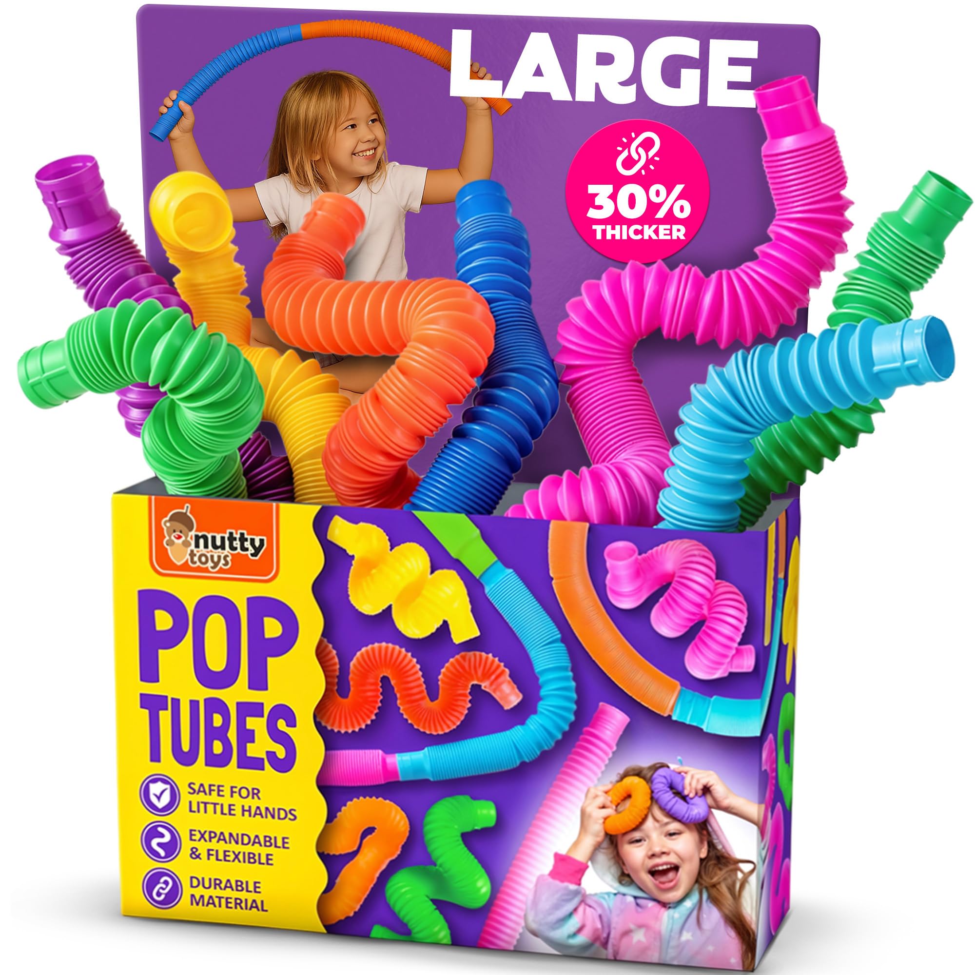 Nutty Toys Pop Tubes - Sensory Toys - Toddler Toys |8 Pack Large| Endless Creativity & Fun for Kids - Connect & Pop! Top ADHD Autism Fidget 2024, Best Boy & Girl Christmas Stocking Stuffers Gift Idea