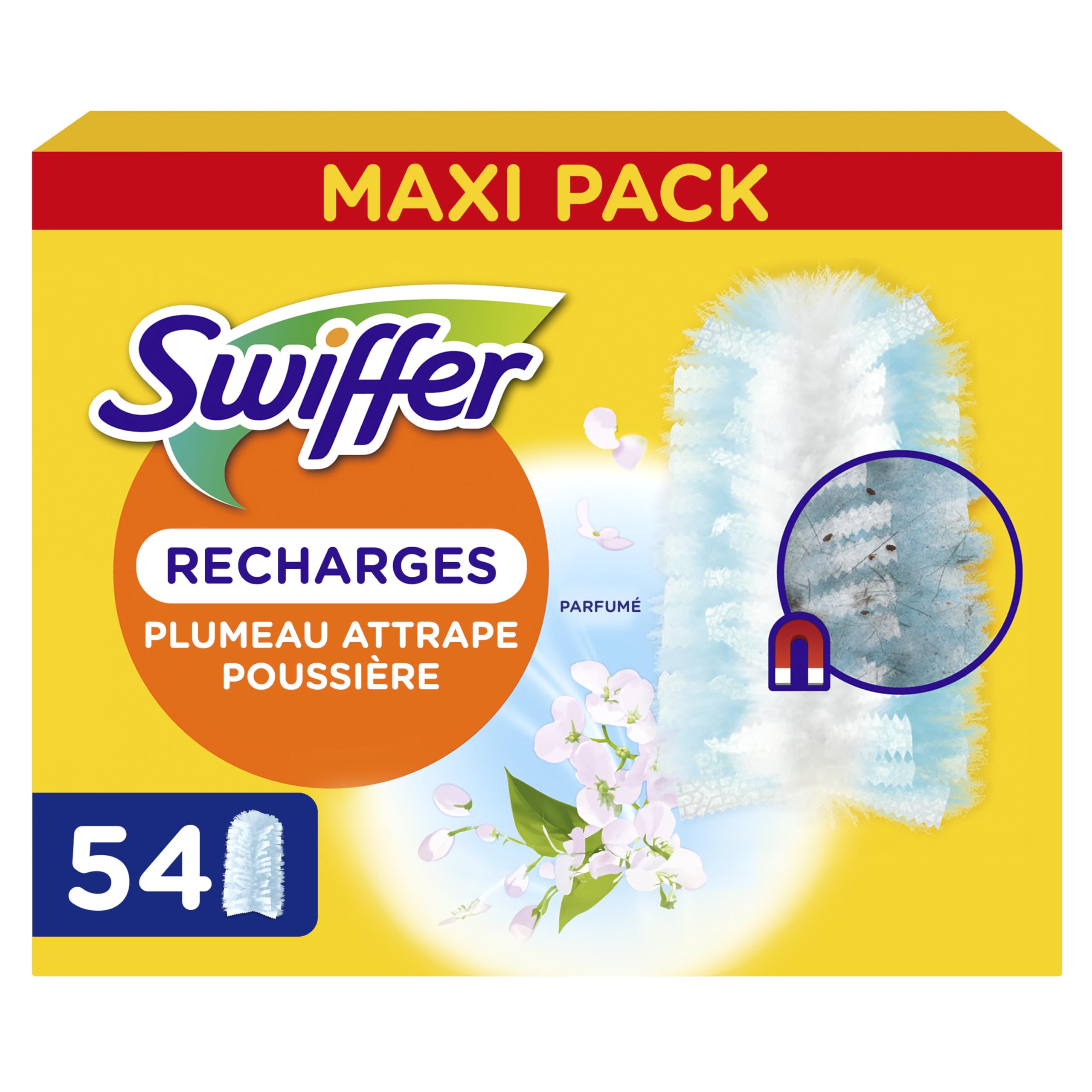 Swiffer Duster Plumeau Recharges avec Parfum Febreze, 54 Unités, Capture Poussière, Saleté, Poils et Allergènes,même dans Les Coins Difficiles, Rapide et Efficace, Manche Vendu Séparément
