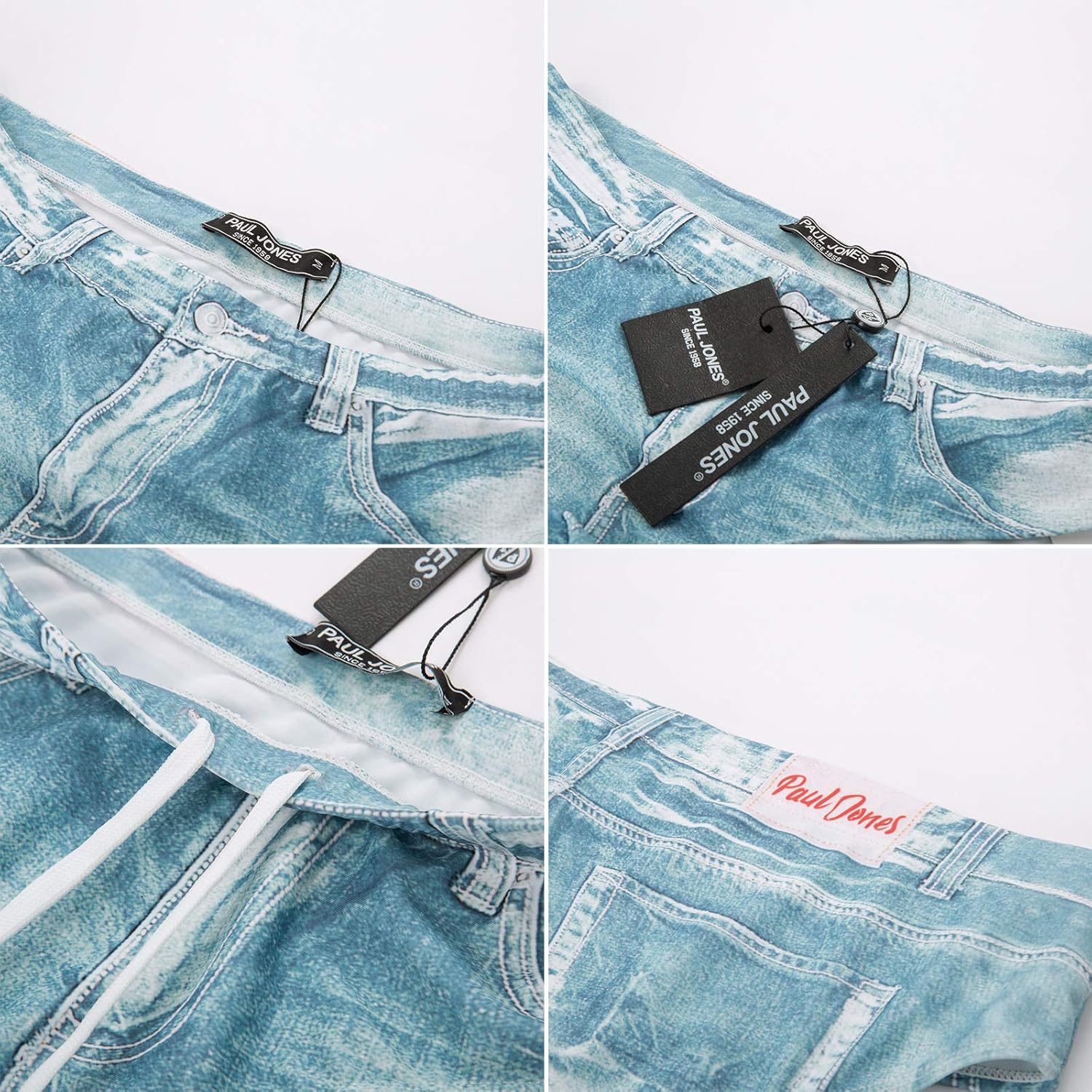 PJ PAUL JONES メンズ スイムブリーフ デニムプリント スイムトランクス ドローストリングウエスト 水着 ビキニブリーフ