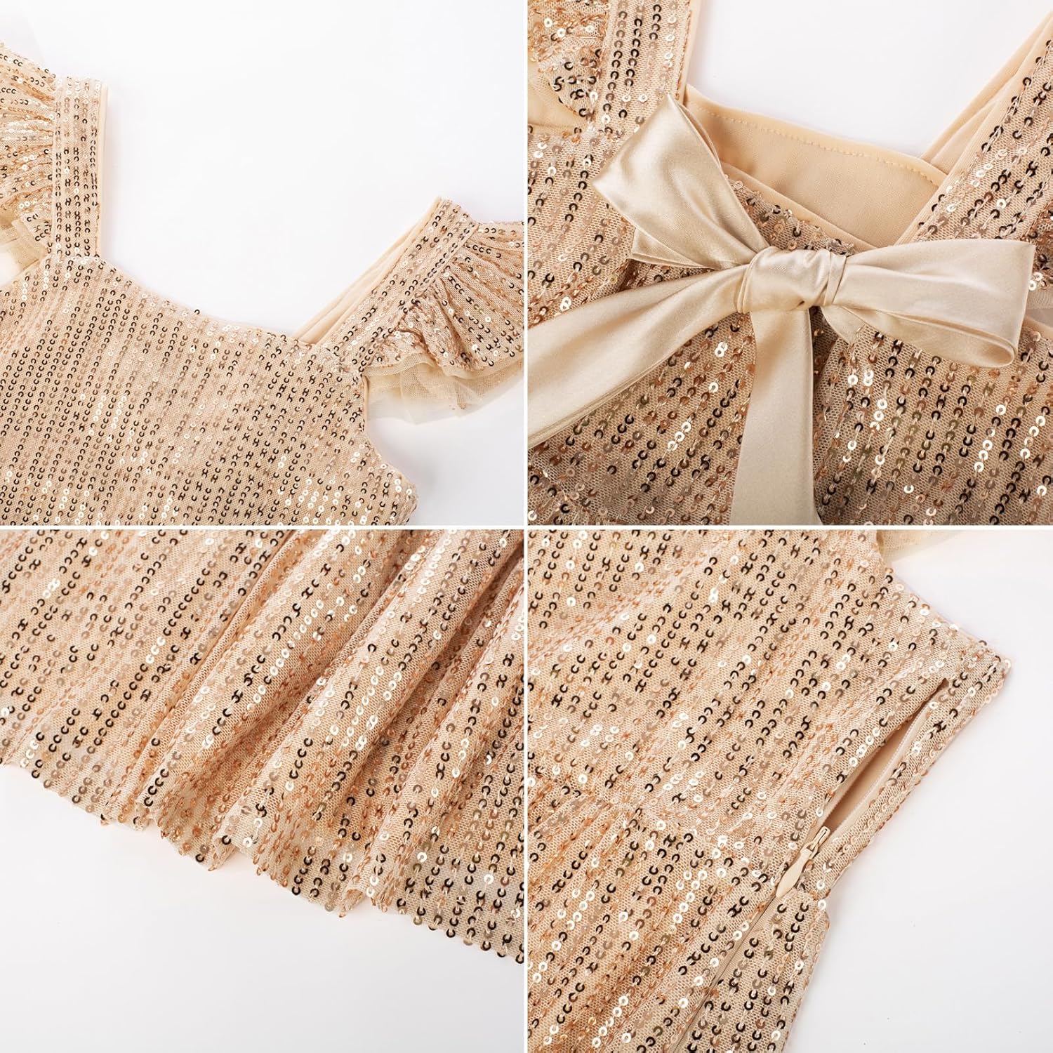 GRACE KARIN Girls Sequin Dress Flutter Sleeve A-Line Tie Back Sparkly Formal Party Dress for Girl 5-12Y - Image 5