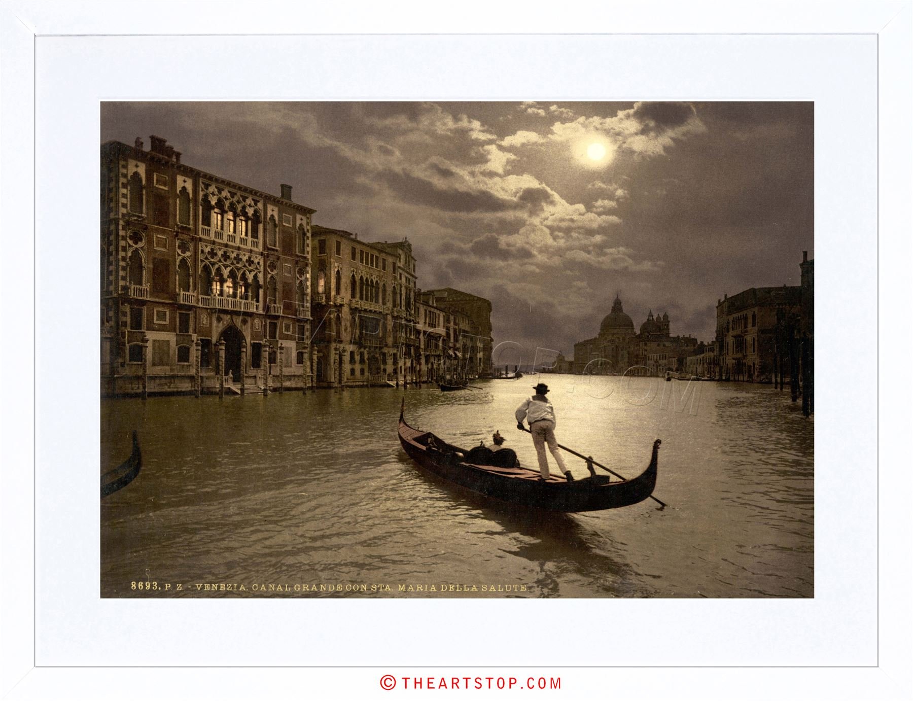 Wee Blue Coo Photo Moonlight Moon Grand Canal Gondola Venice Italy Framed Wall Art Print