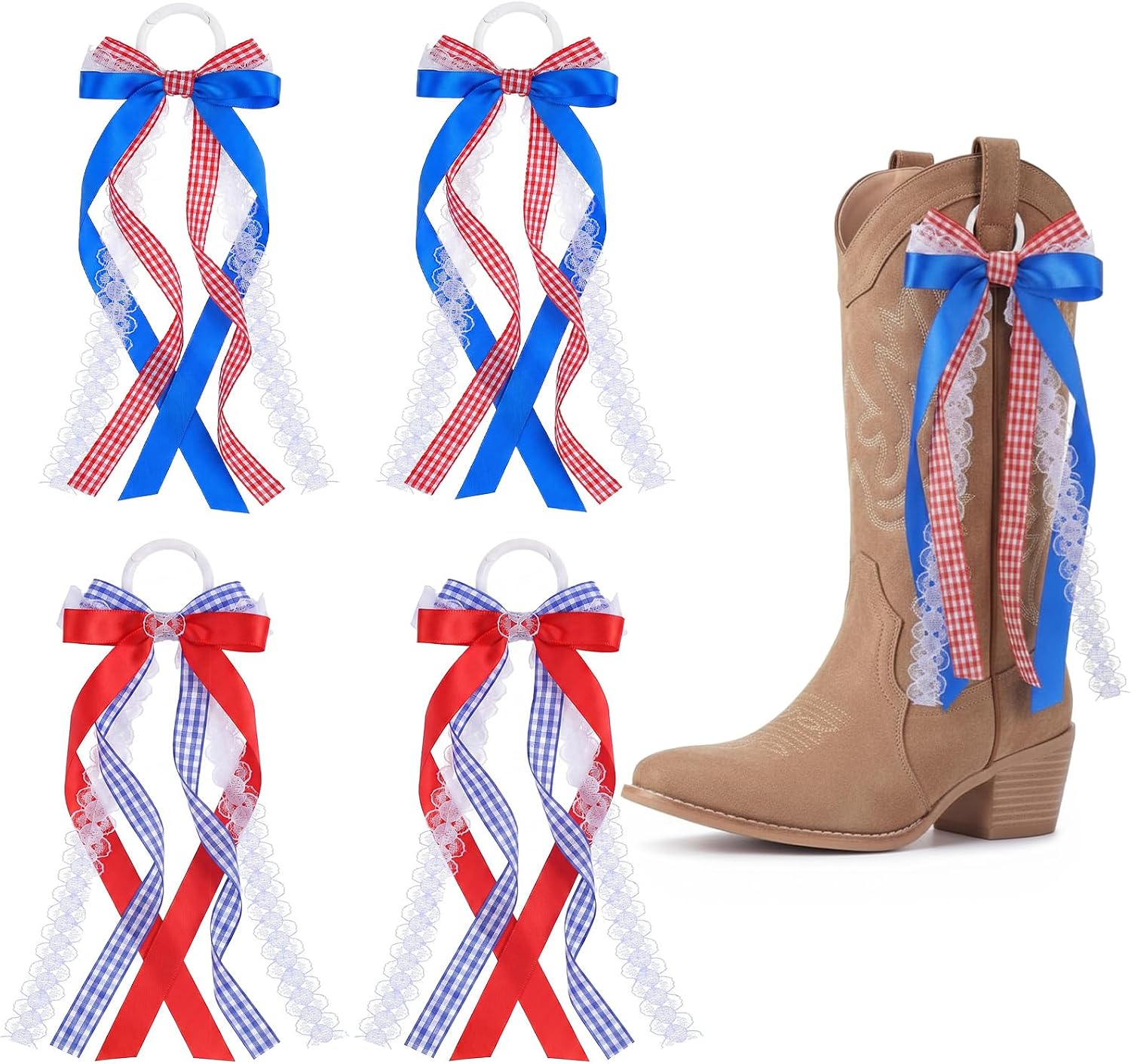 4 Pcs Pink Ribbon Boot Bow for Cowgirl Boots Lace Bows Clip Decor for Country Concert Wedding Women DIY Bridal Shower Reception Accessory Supplies Gifts Removable