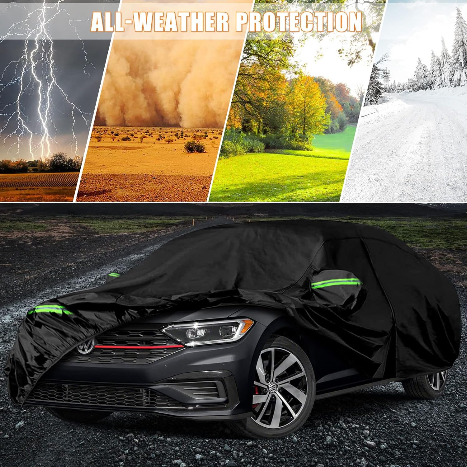 Waterproof Car Covers Replace for 2010-2025 VW Jetta, 6 Layers All Weather Custom-fit Car Cover with Zipper Door & Windproof Bands for Snow Rain Dust Hail Protection (Jetta)