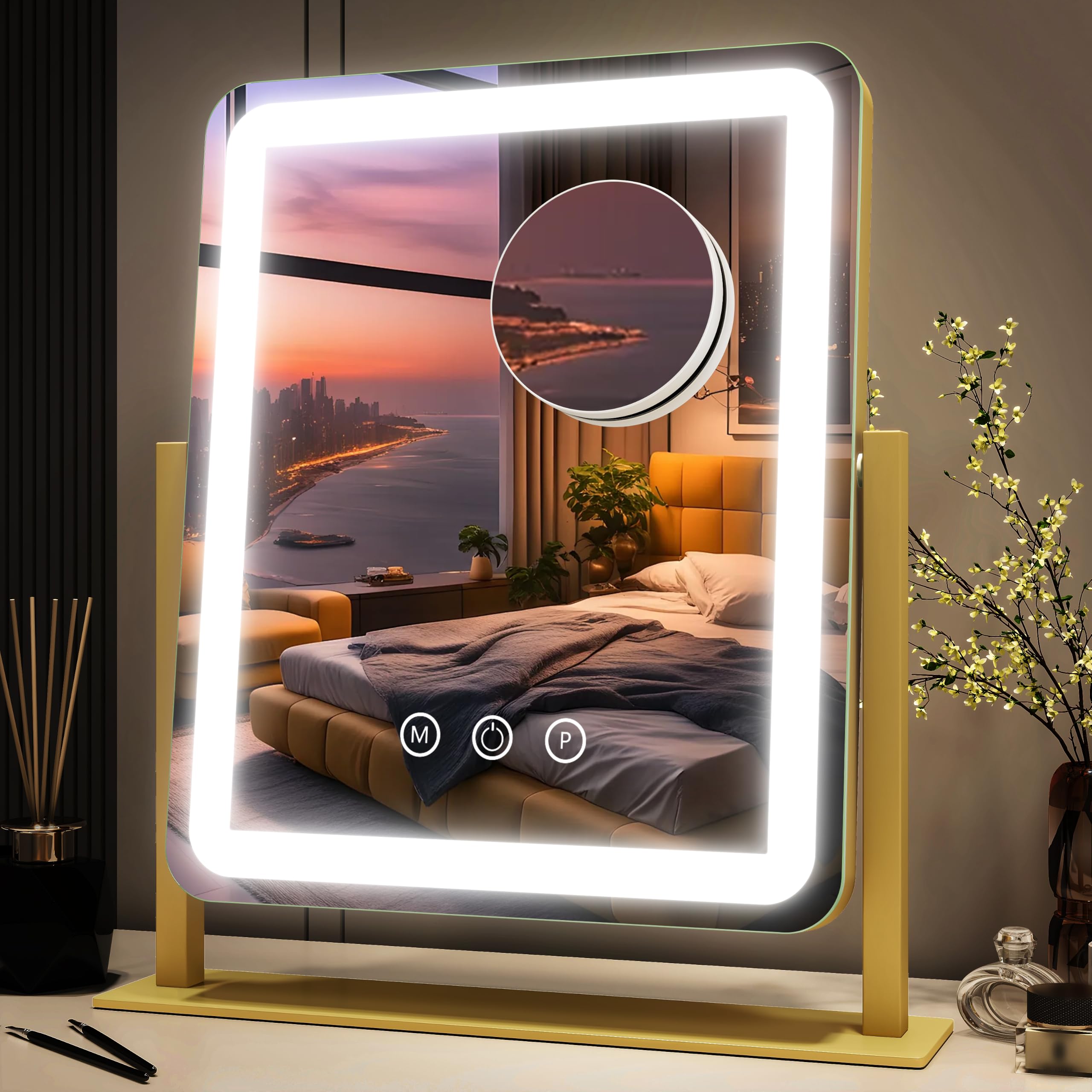 Photo 1 of FENNIO Vanity Mirror with Lights - 15"x12.6" LED Makeup Mirror, Gold