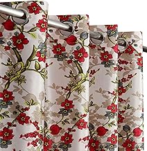 Stuffique Polyester Flower Print Curtains Set Set of 2 (Maroon, 8 Feet)