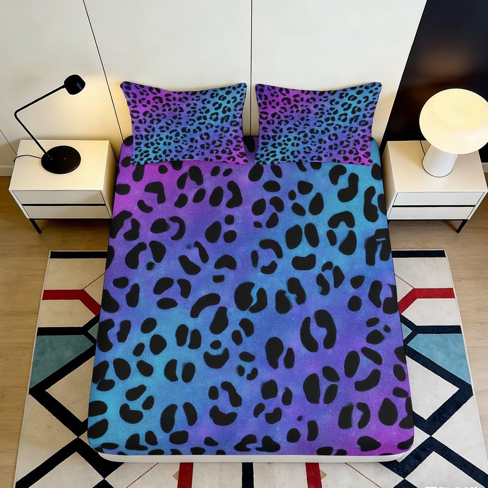 Uynsixtme Style-10 3D Printed Leopard Fitted Sheet Microfiber Deep Pocket Non-Slip Leopard Mattress Fitted Cover Bedroom Bedding Protection Washable 200X200x25cm
