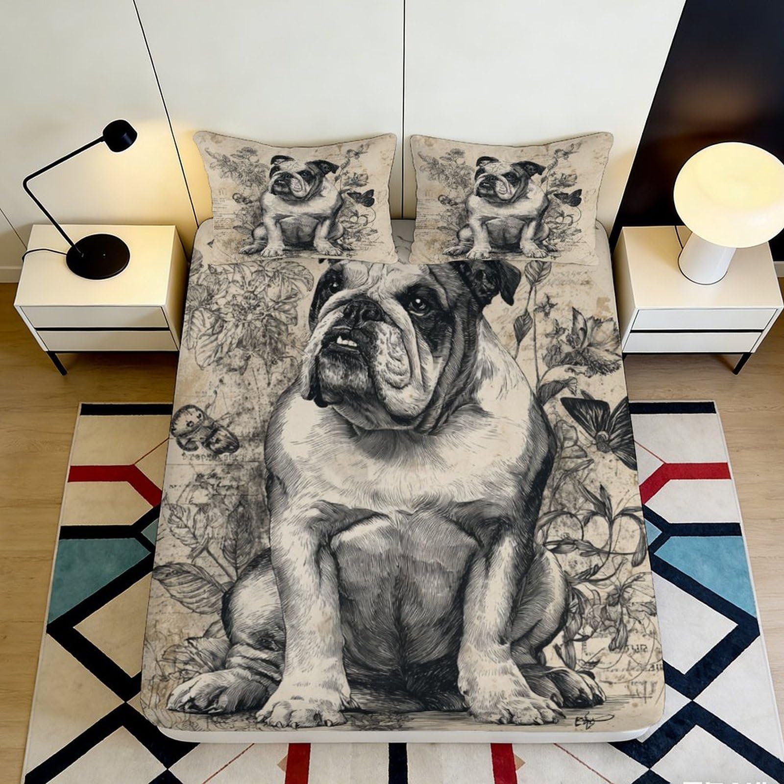 Wtorimpel Style-2 3D Printed French Bulldog Fitted Sheet Microfiber Deep Pocket Non-Slip Bedroom Bedding Frenchie Mattress Fitted Cover Washable 200X200x25cm