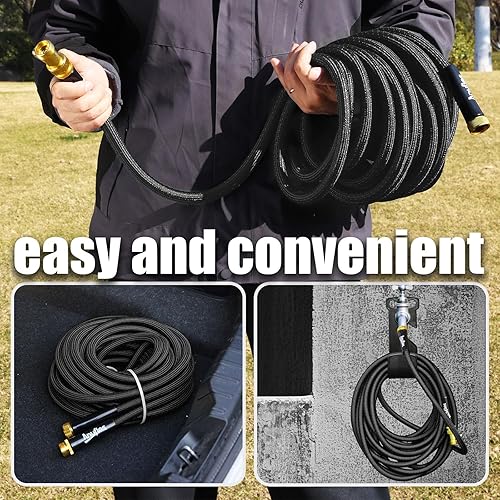 Miniatura 5 de Manguera de jardín de 50 pies, manguera de agua flexible de PVC ligera de 3 capas, sin torceduras, resistente a fugas, alta presión con accesorios