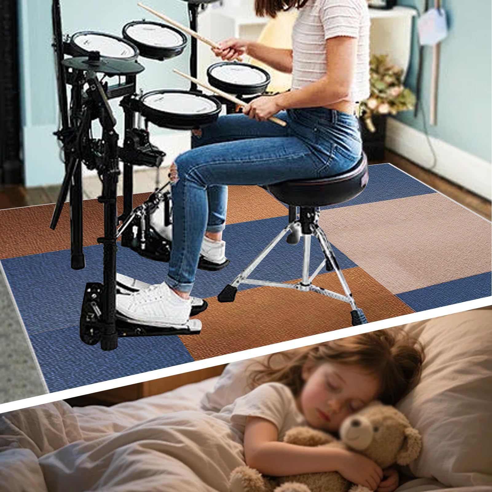 Schlagzeugteppich Drum-Teppich Schallschutzmatte 200 x 160 cm Akustik Trommel Teppich Rutschfeste Drum Matte für Akustik Schlagzeug Bass Drum Elektronisch Snare Musikinstrumente Antivibrationsmatte