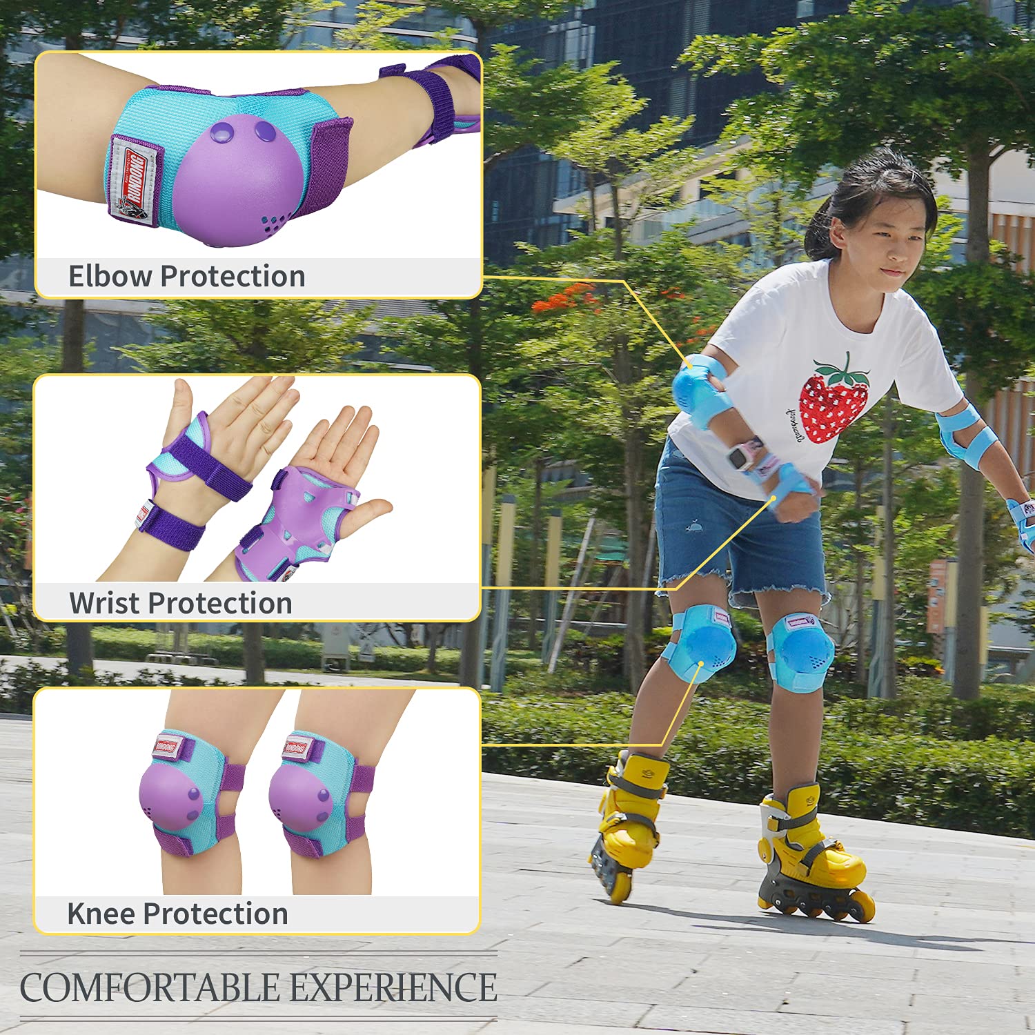 Youth/Kids Knee Pads Elbow Pad Wrist Guards Protective Gear Set for 3-15 Years Child Roller Skates Skateboard Inline Rollerblading Cycling BMX Bike Skating Scooter Riding and Other Outdoor Sports - Image 3