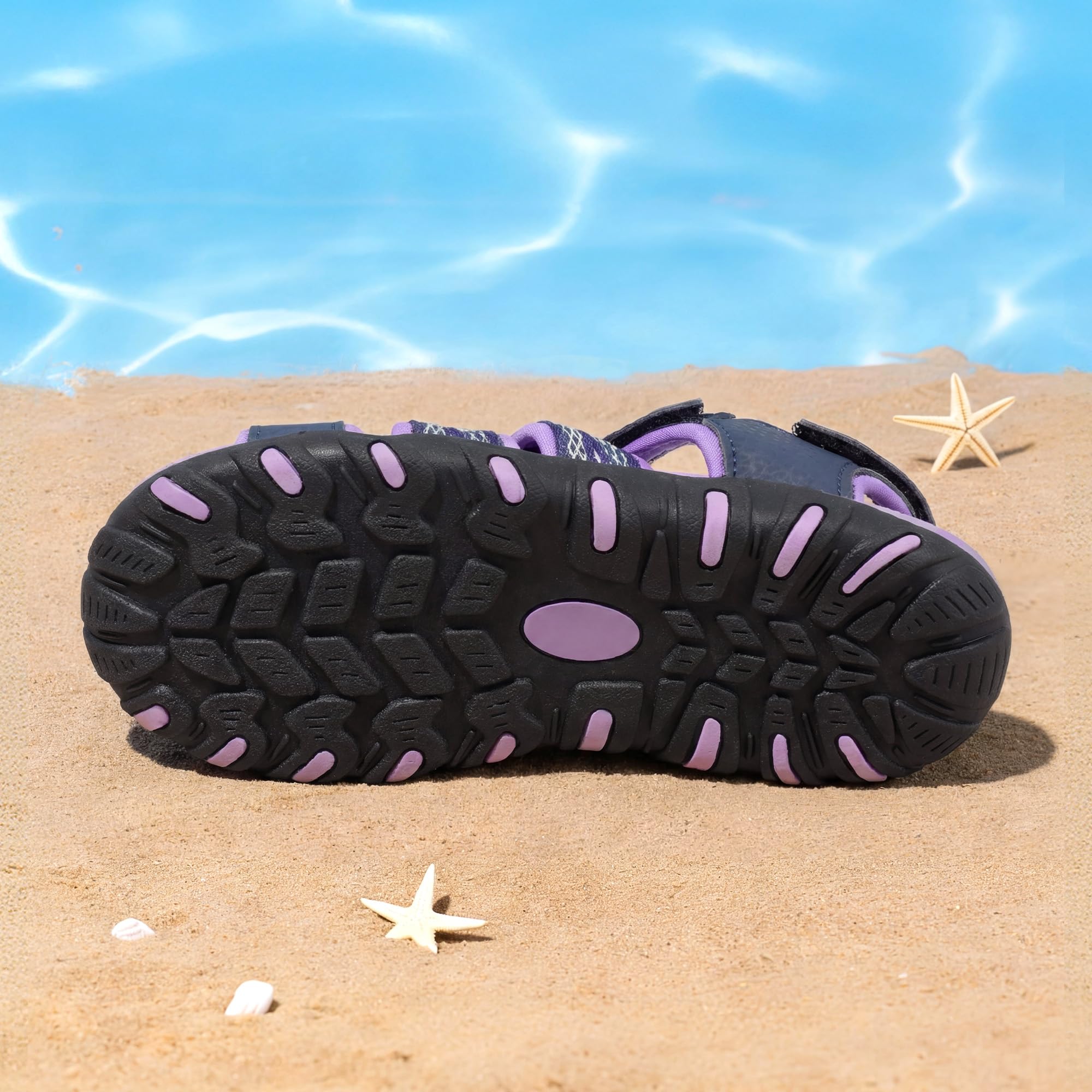 DREAM PAIRS Chłopcy dziewczęta japonki outdoorowe letnie sportowe sandały, - Fioletowy - 32 EU