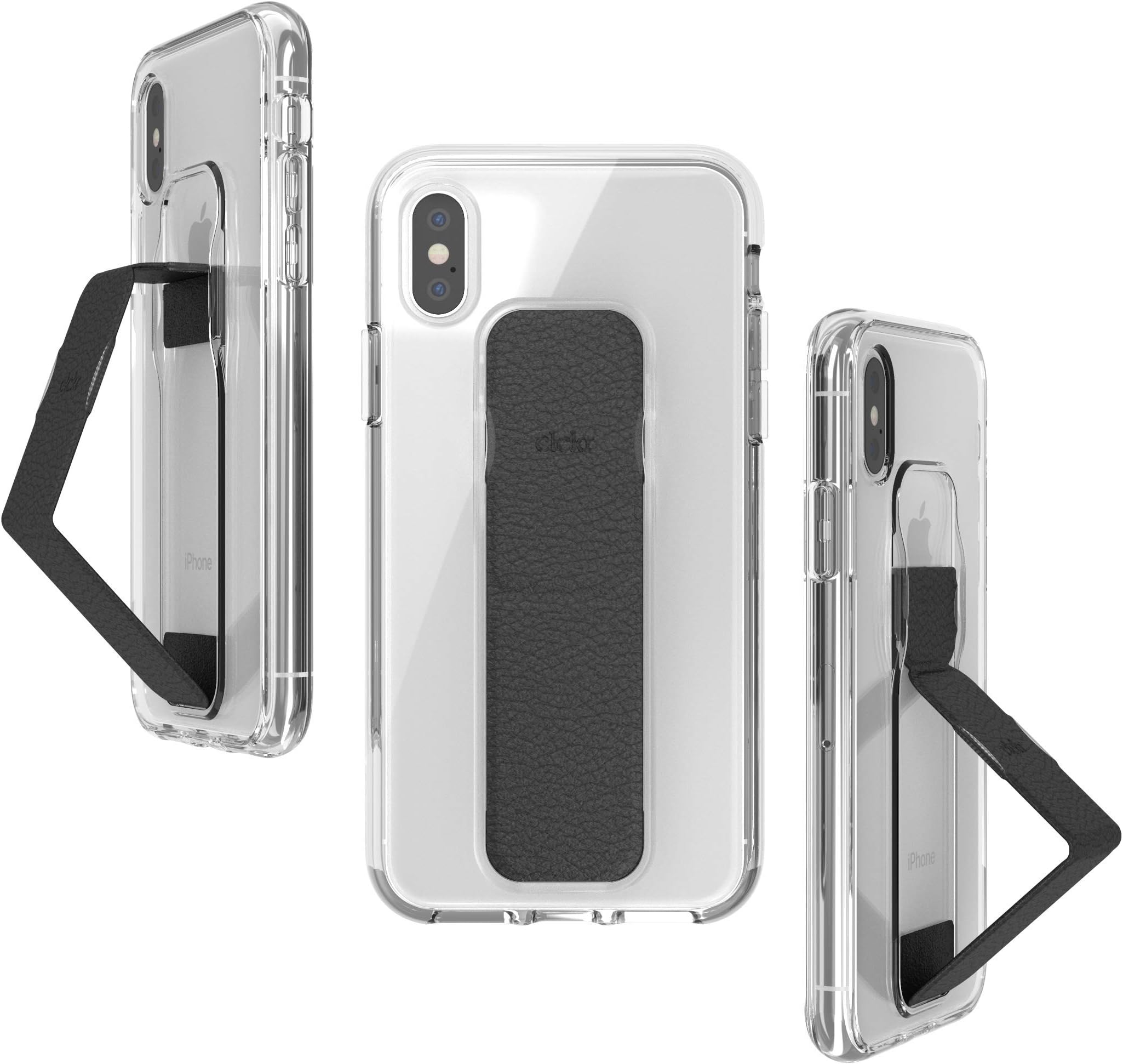 CLCKR Compatible with iPhone X/XS case with Grip and Stand Function - Clear/Black