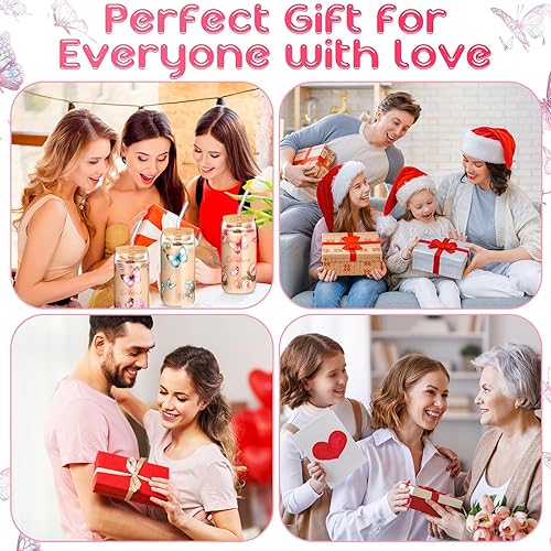 Miniatura 7 de Cunhill 4 vasos de cristal cristiano de 16 onzas con diseño de mariposa de agradecimiento para café helado, regalo de graduación, vasos de flores