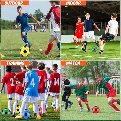 Miniatura 5 de Deekin 12 pelotas de fútbol con inflador, tamaño oficial, pelota de fútbol desinflada, cosidas a máquina, pelota deportiva exterior para niños,