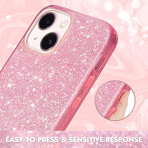 Miniatura 3 de MILPROX Funda compatible con iPhone 14  Carcasa de gel de goma brillante brillante con purpurina de 3 capas a prueba de golpes, color rosa