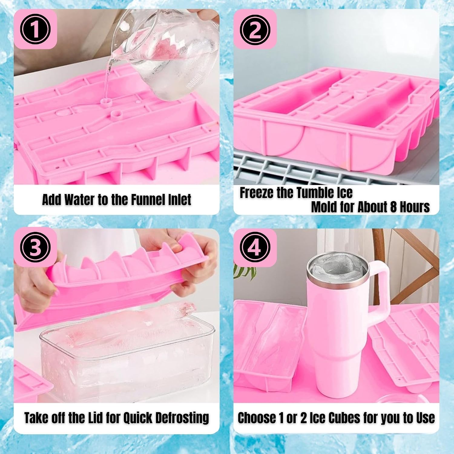 Ice Mold for 40oz Tumbler Cup – Hollow Cylinder Silicone Ice Cube Tray, Easy Fill & Release Ice Mold for Freezer, BPA-Free, Compatible with Stanley 40oz, Whiskey & Cocktail (Pink)