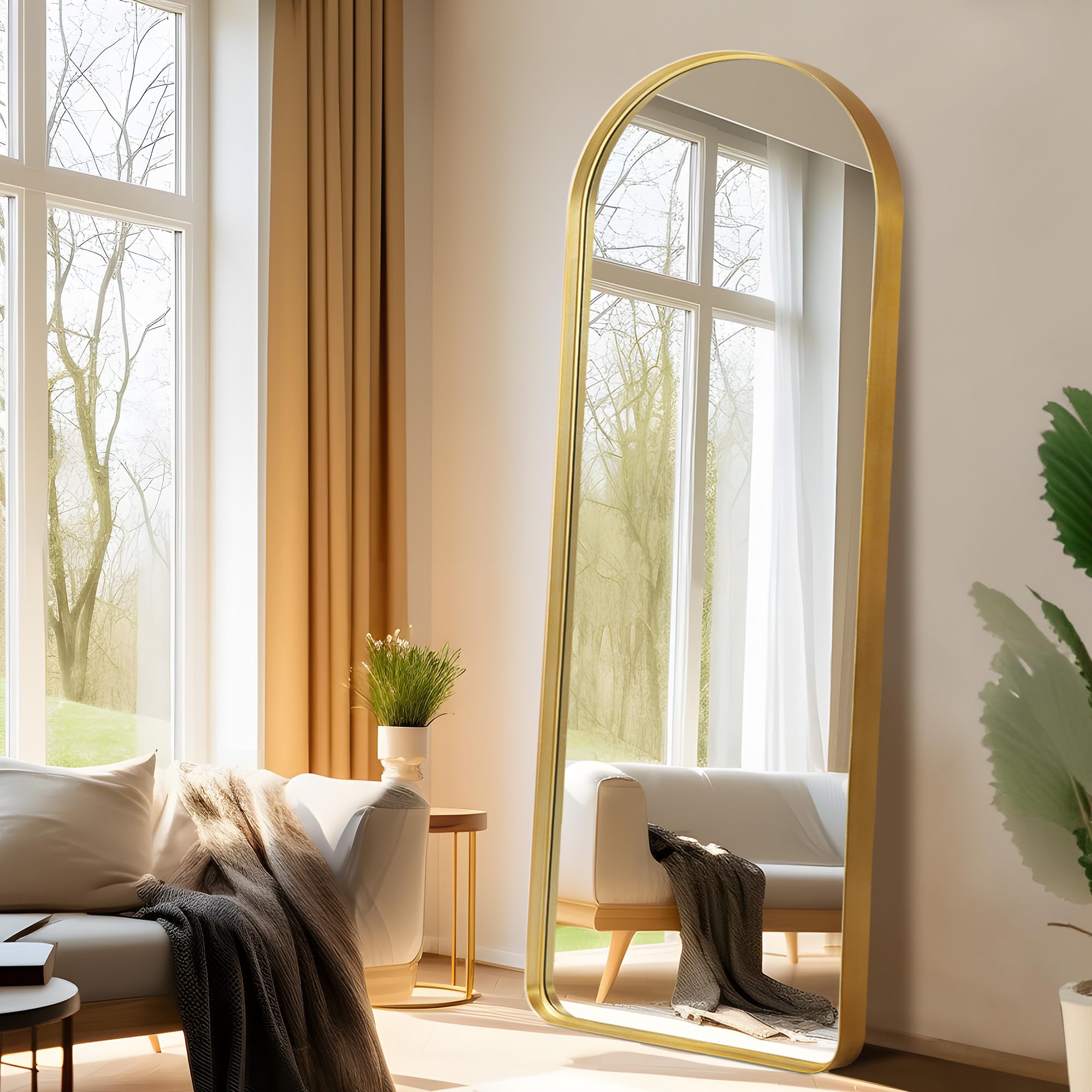 NeuType 71"x28" Large Arched Mirror Full Length Mirror for Wall Full Body Big Arched Wall Mirror Full Length Wall-Mounted Mirror Aluminum Alloy Frame,Brushed Gold (Recessed, No Stand)