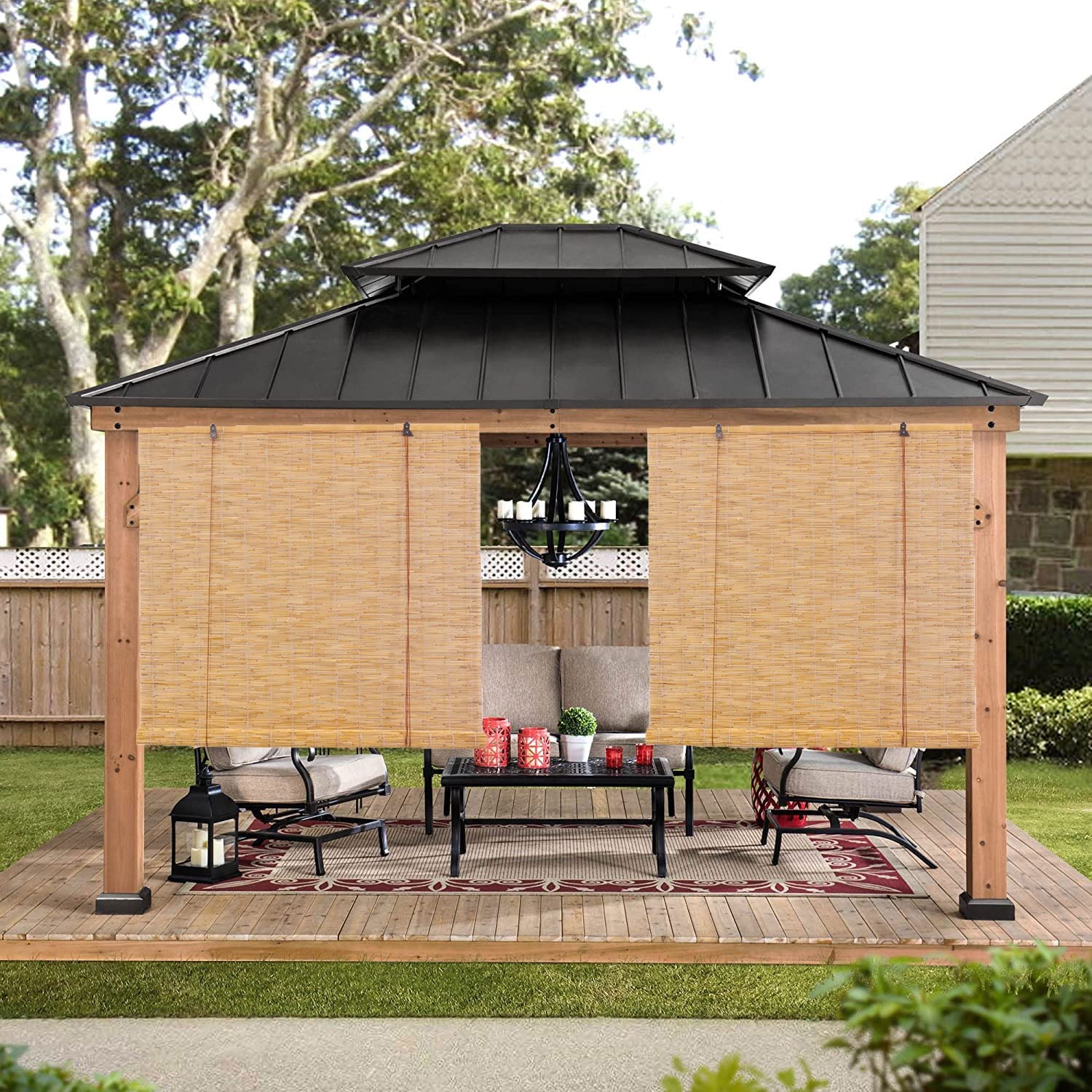 Retro Bambus Rollo,Bambusrollo Outdoor,Schilf Vorhang Lichtfilterung/Wasserdicht/Anti-UV Verdunkelungsrollos,Sichtschutz fürTeehaus/Restaurant/Garten/Balkon