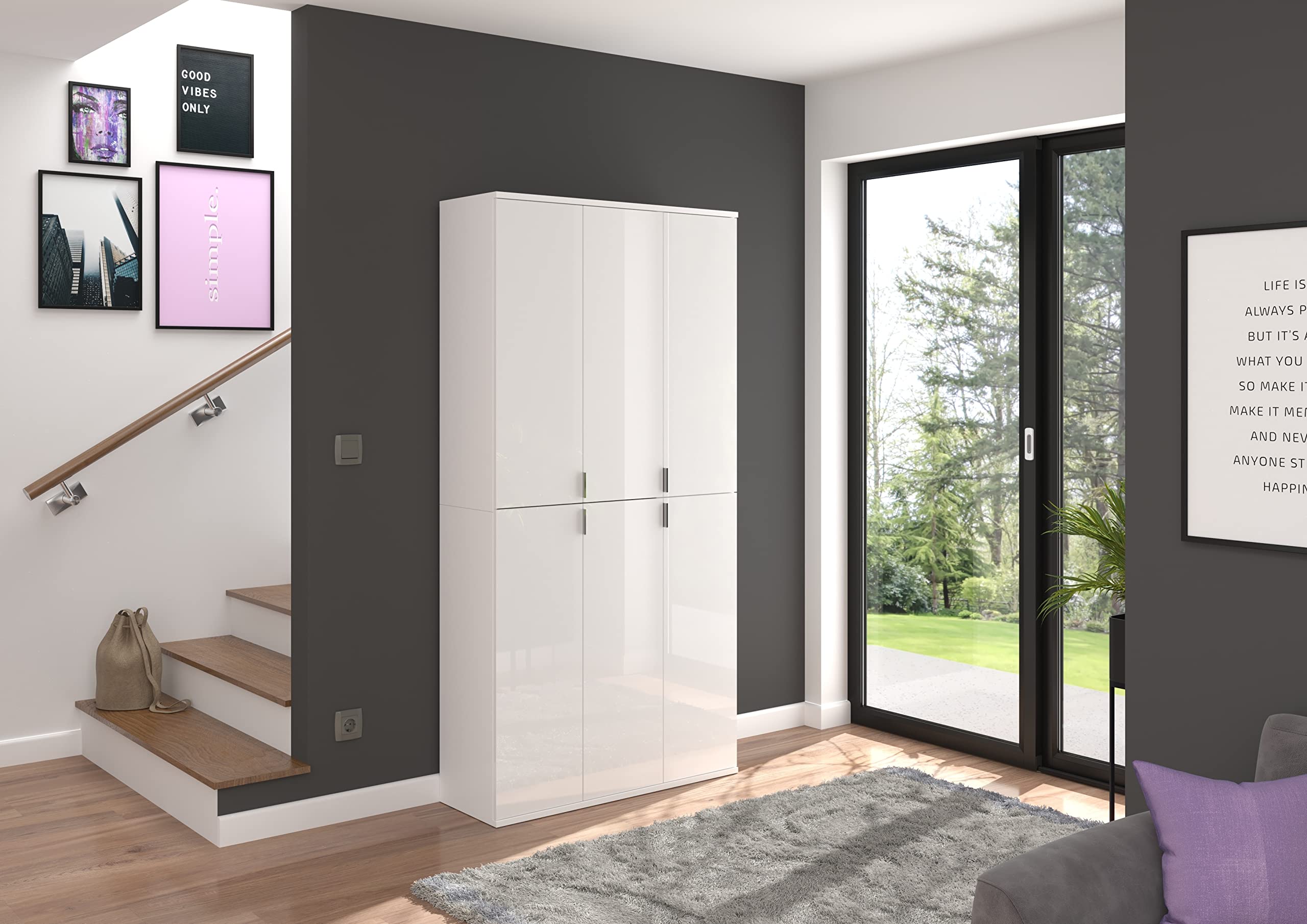 xonox.home - Hochschrank Projekt X 61x193x34 cm in weiß und weiß Hochglanz - Flurschrank Möbelstück Garderobenschrank - hochwertig verarbeitet nordisches Design stilvolles Ambiente – Bild 5