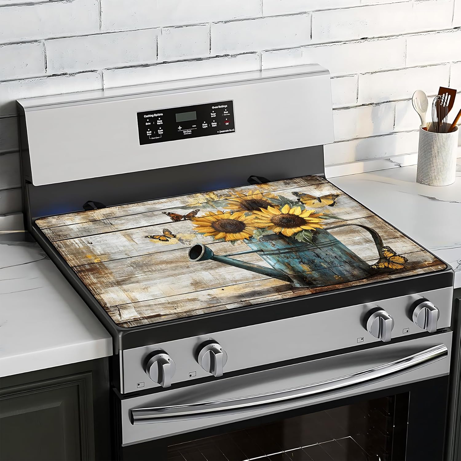 Stove Top Cover for Electric Stove 28"x20", Cooktop Glass Stove Top Covers Washable Decorative Stove Protector Mat for Home Kitchen Cooktops