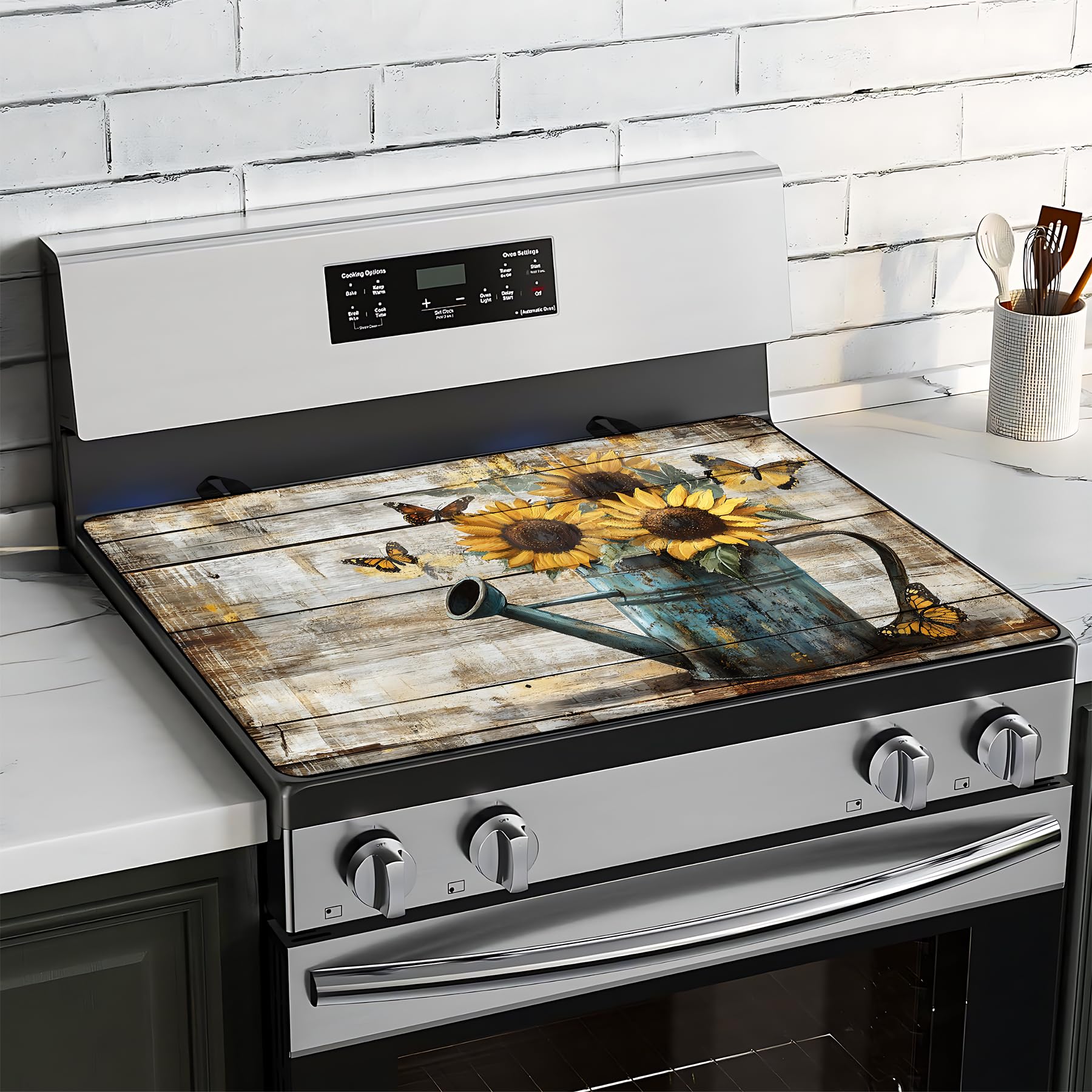 BVBOX Electric Stove Top Cover 28"x20", Glass Cooktop Protector Mat with Hanging Loops, Washable Absorbent Kitchen Dish Drying Mat for Countertop, Coffe Corner, RV