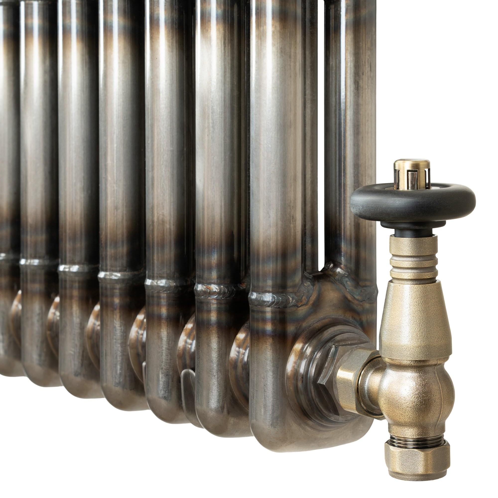 Radiador Vertical Tradicional 1800 x 290 mm 3 Columnas y Válvulas Termostáticas – Metal Crudo Estilo Industrial 1599W Incluye Soportes, Kit de Instalación y Cepillo