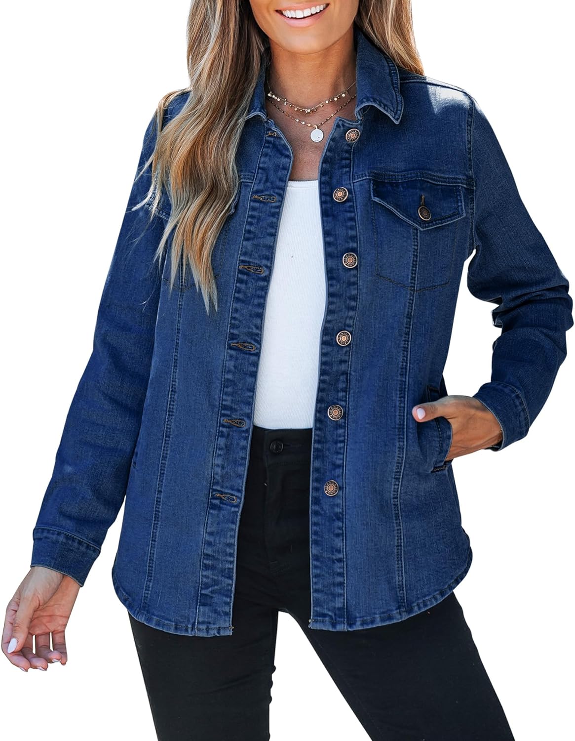 luvamia 2026 Jean Jackets for Women Fashion Denim Jacket Western Oversized Shacket Jacket Button Up with Pockets