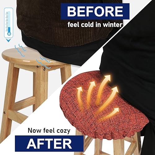 Miniatura 4 de Cojín moderno de lino para taburete de bar de diámetro 14, diseño moderno entrelazado de silicona, funda de cojín redonda acolchada (rojo, L, 1)