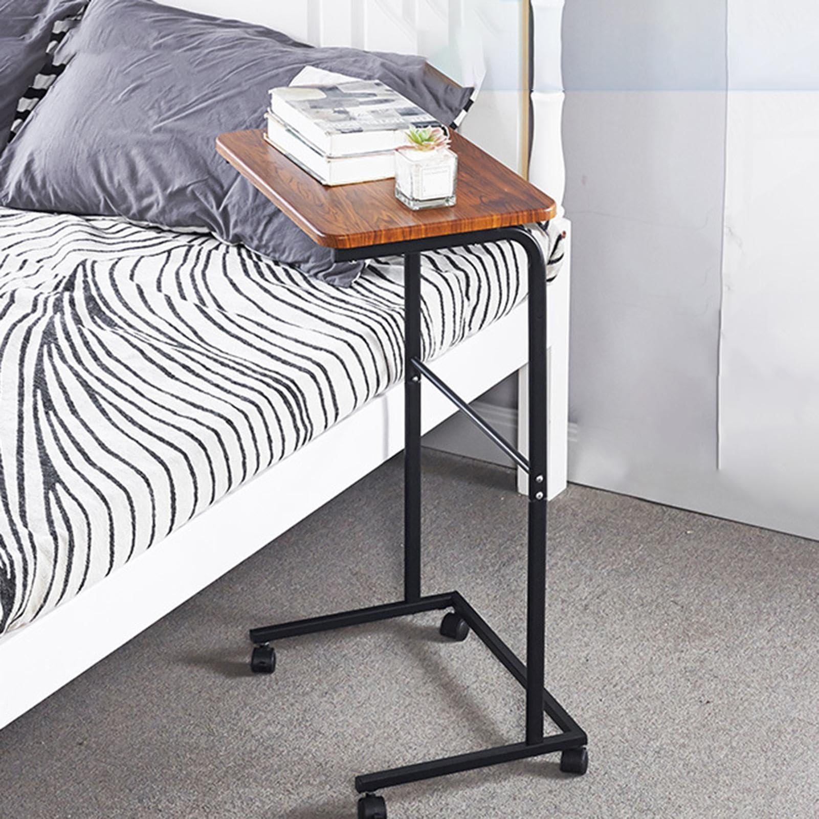 Mesa auxiliar móvil para cama, mesa auxiliar con marco de metal | mesa auxiliar deslizante silenciosa para sala de estar para una alta capacidad de carga