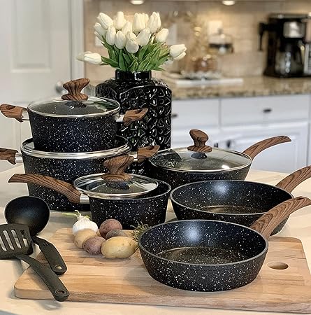Kitchen Academy Induction Cookware Sets - 12 Piece Cooking Pan