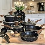 Kitchen Academy Induction Cookware Sets - 12 Piece Pots and Pans Set Non Stick, Black Granite Nonstick Cooking Pan Set(PFOS, PFOA Free)
