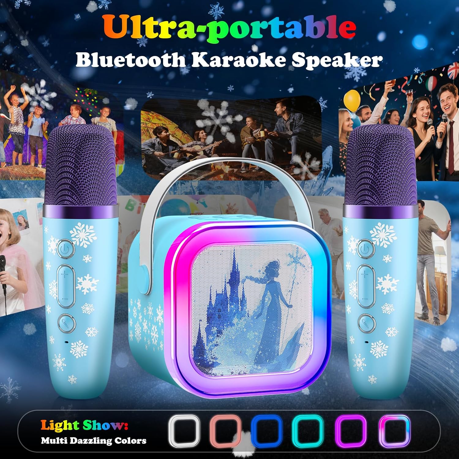 Mini Karaoke Machine for Kids,5 Voice Effects - Portable Bluetooth Speaker with 2 Wireless Mics LED Lights for Boys Girls Ages 3-12| Kids Karaoke Machine Birthday Gift Toy for Singing,Party & Play - Image 4