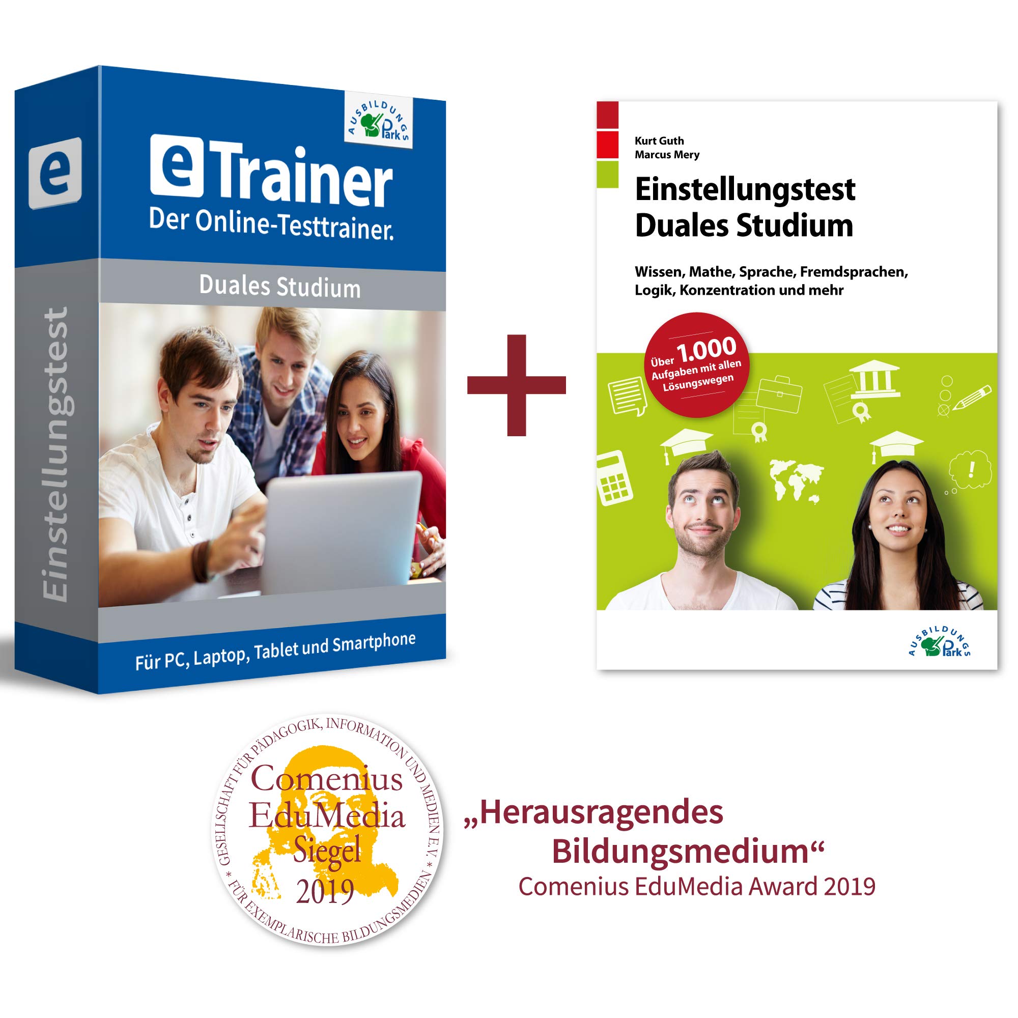 Einstellungstest Duales Studium Kombipaket: Online-Testtrainer + Buch | Über 3.400 Aufgaben mit allen Lösungswegen | Allgemeinwissen, Mathe, Sprache, Fremdsprachen, Logik, Konzentration und mehr