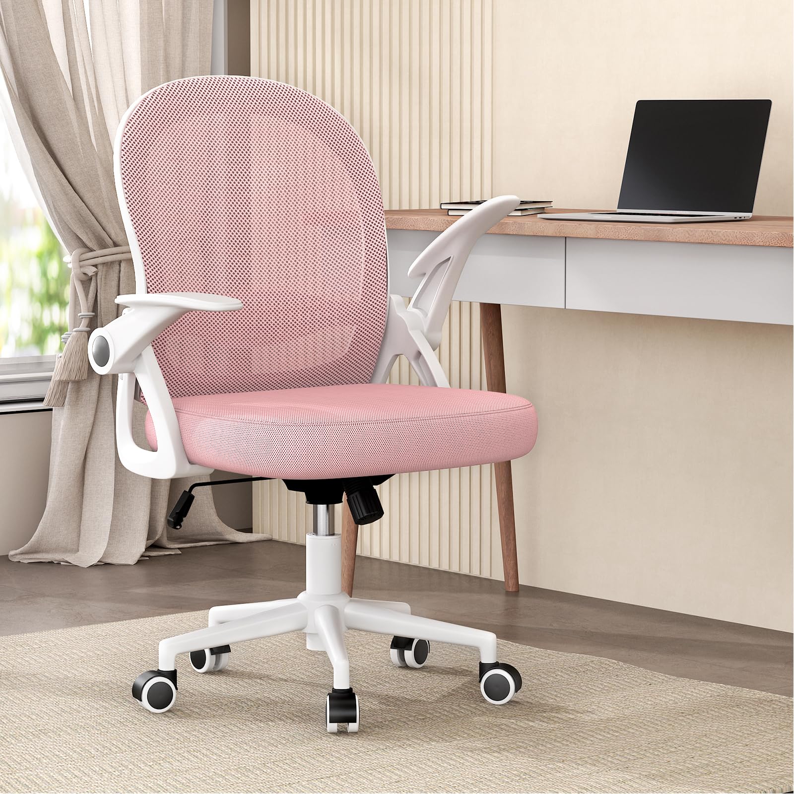 naspaluro Sedia Ufficio, Sedia Scrivania con Supporto Lombare, Poltrona Ufficio in Rete Traspirante, Sedia da Ufficio Ergonomica Braccioli e Altezza Regolabili, Rosa