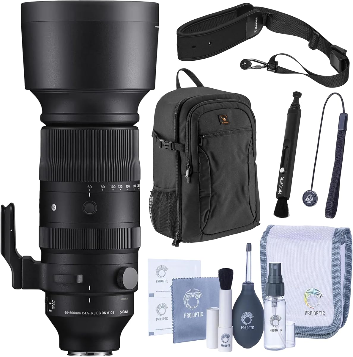 Sigma 60-600mm f/4.5-6.3 DG DN OS Sports Lens for Sony E, Full-Frame Super Telephoto Zoom, Bundle with Lens Backpack | Camera Strap | Cleaning Kit 4-Year Limited Warranty